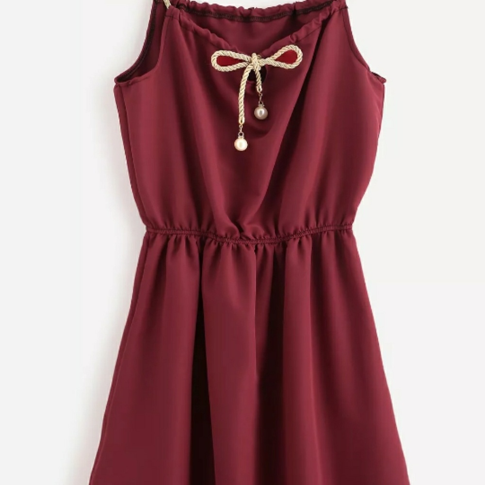 Braided Bead Strap Tie Neck Cami Dress